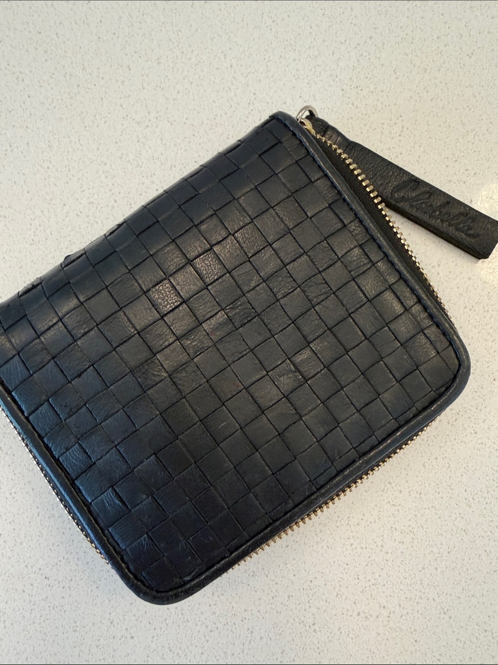 Cleobella Black Woven Leather Zip Wallet